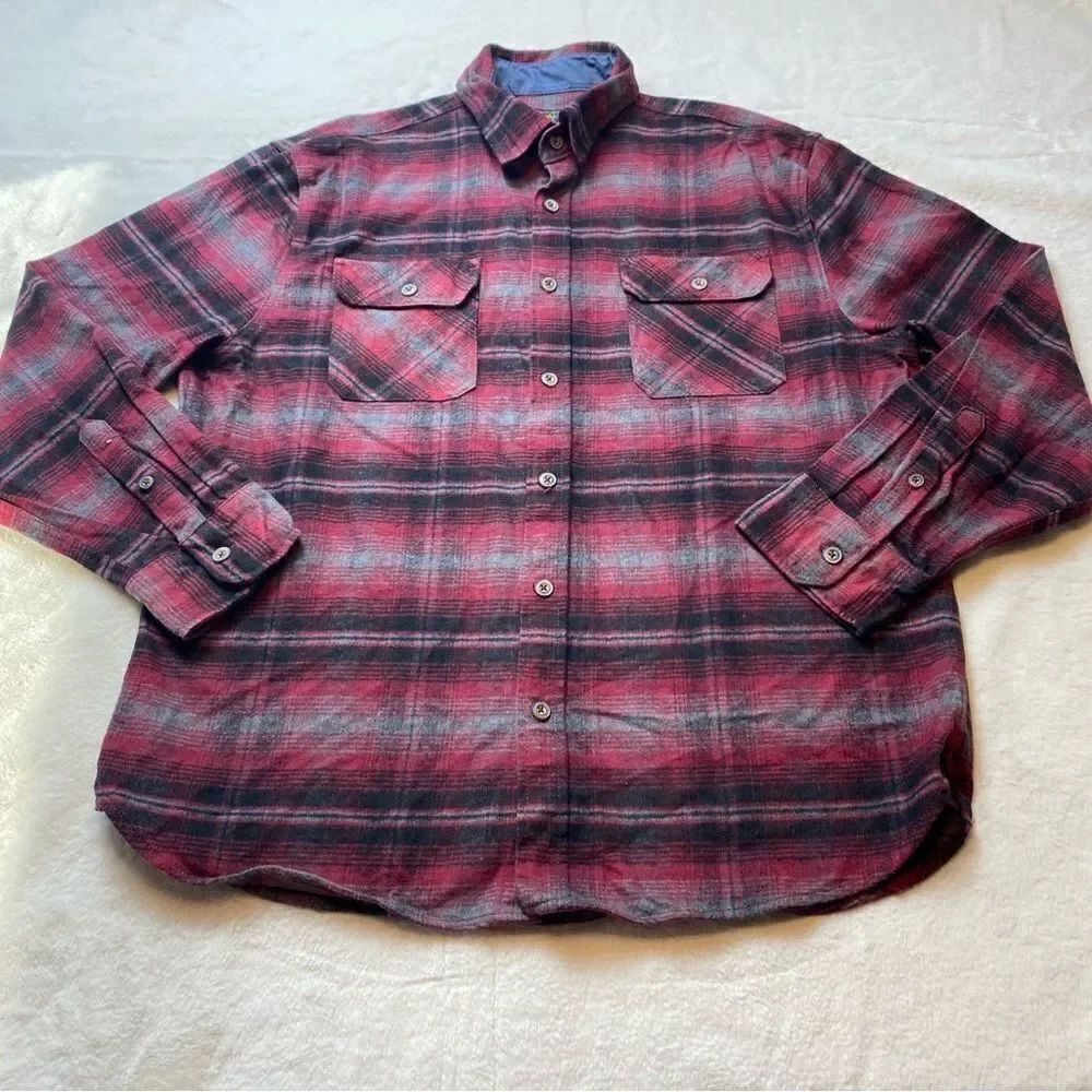 Jachs Brawny Flannel Red Black Gray Plaid Shirt Size XL